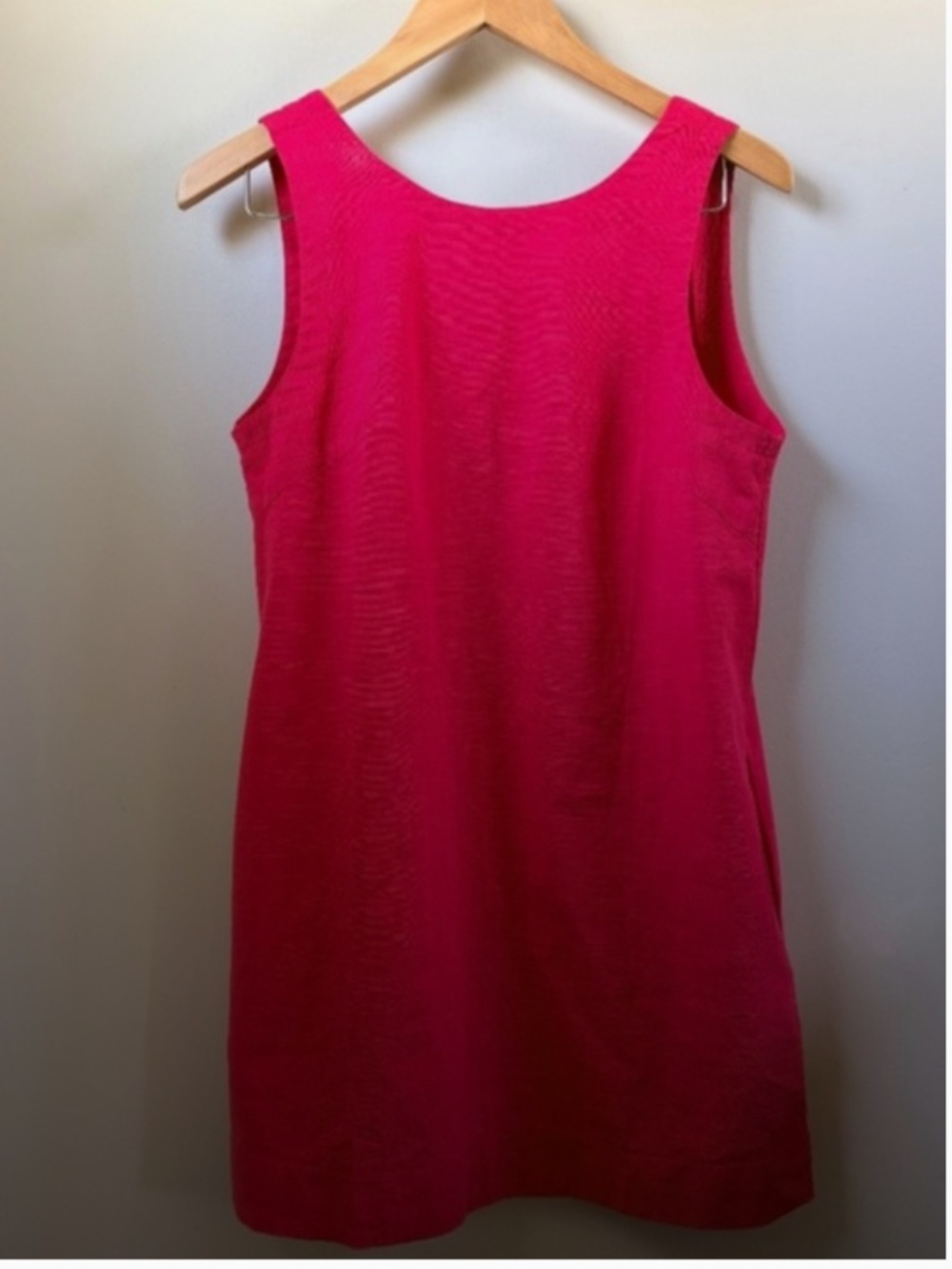 Red Cotton Linen Blend Sleeveless A-Line Shift Dress with Pockets